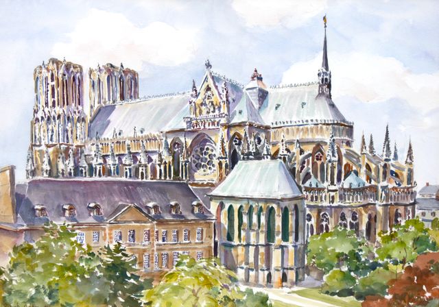 le chevet de la cathédrale — aquarelle de Patrick Adam